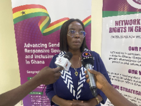 Mrs. Patricia Blankson speaks to the media at the Stakeholders' Forum